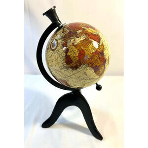 Vintage Style World Globe Desktop Decor Antique Map Finish Black Stand